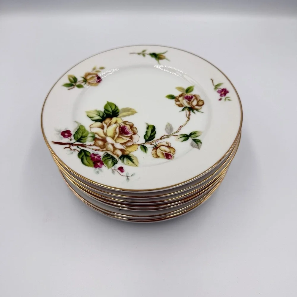 Lynmore Golden Rose Fine China Set Of 8 Bread and Butter Plates